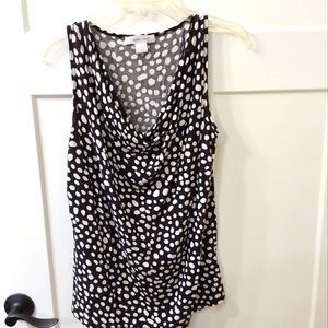 August Silk black & white polka dot sleeveless top.  Very comfortable.  Large